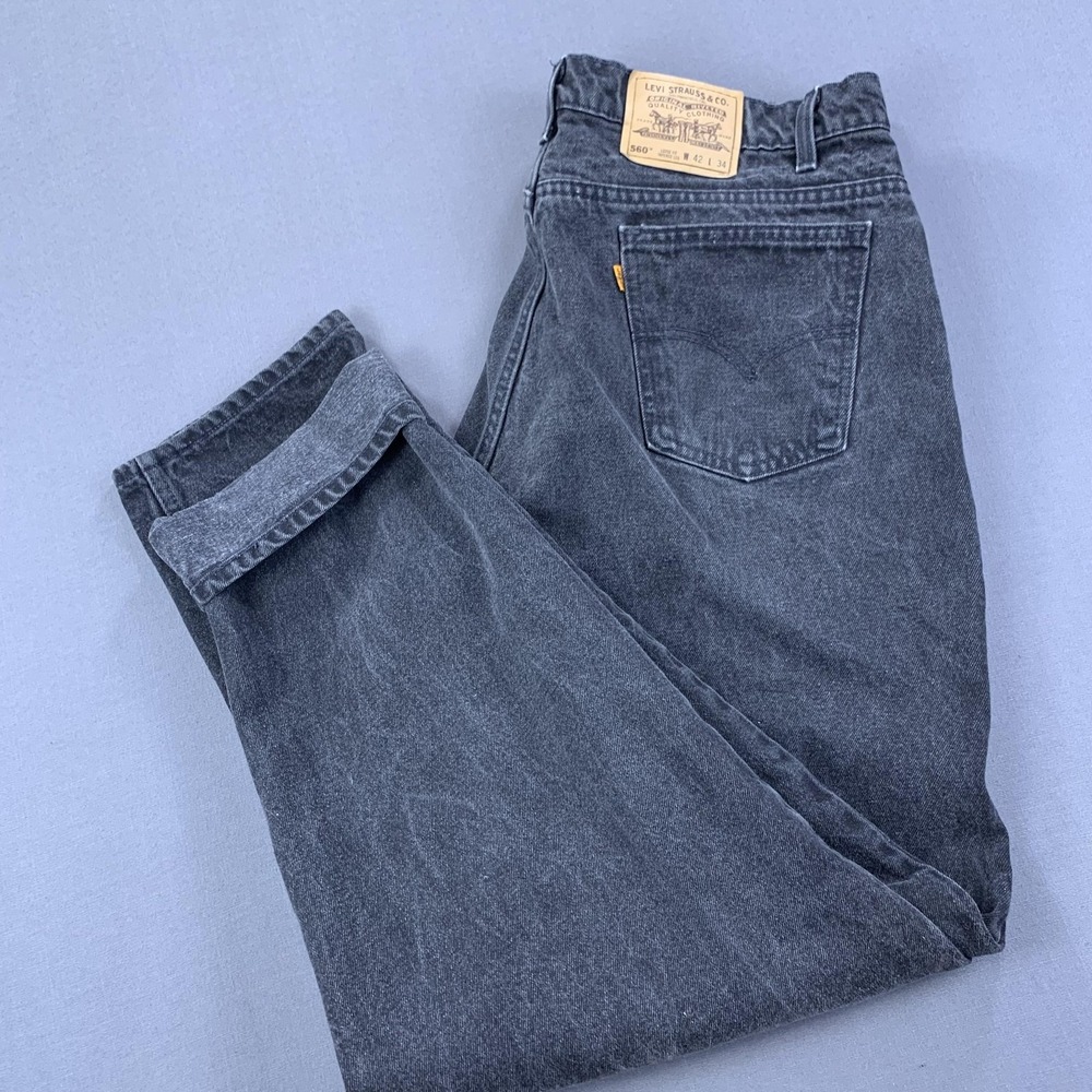 VINTAGE Levi's 560 Jeans Mens 42x34 Black Loose Tapered Orange Tab Made‎ USA 90s